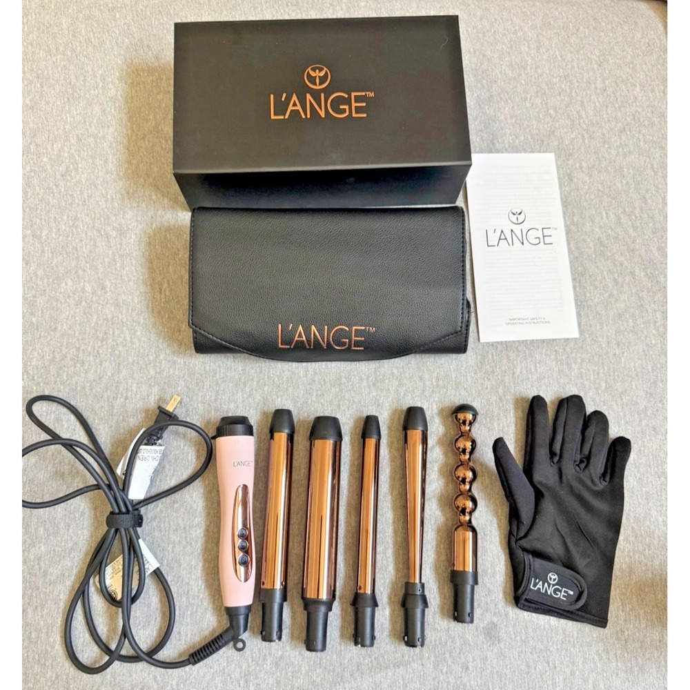 L'ange Le Cinq 5 Piece Curling Wand Set Lange Blush Complete Box Case Glove